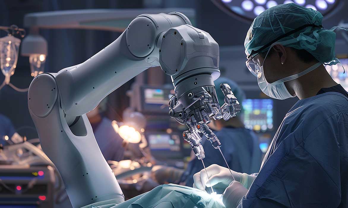 Da Vinci robotic arms in the operating theatre